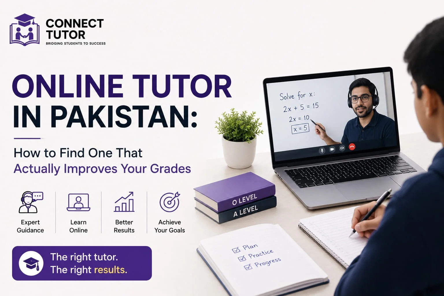 Online Tutor in Pakistan cover image showing a student learning with a tutor through an online video session for O Level and A Level preparation